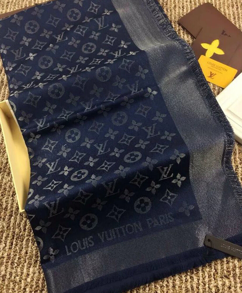 Louis Vuitton Scarf Monogram Shine Shawl Dark Blue