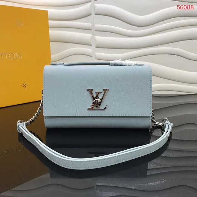 Louis Vuitton Outlet Original Grain calfskin LOCKME CLUTCH M56087 sky blue