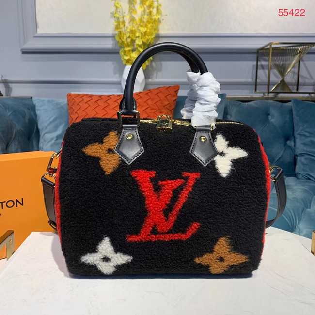 Louis Vuitton Outlet original SPEEDY 25 wool M55423 black&red