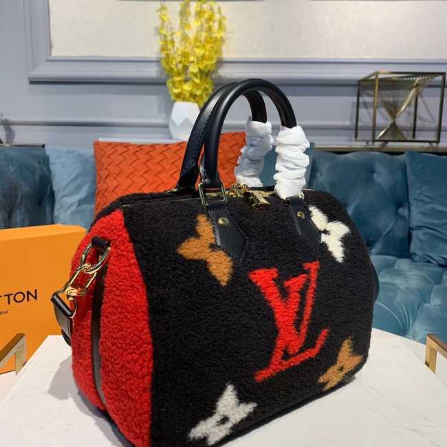 Louis Vuitton Outlet original SPEEDY 25 wool M55423 black&red