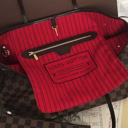 Louis Vuitton Outlet original damier ebene neverfull mm n41358 red