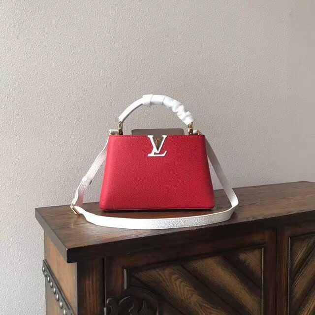 Louis Vuitton Outlet original taurillon leather Capucines PM M48865 red&white&grey