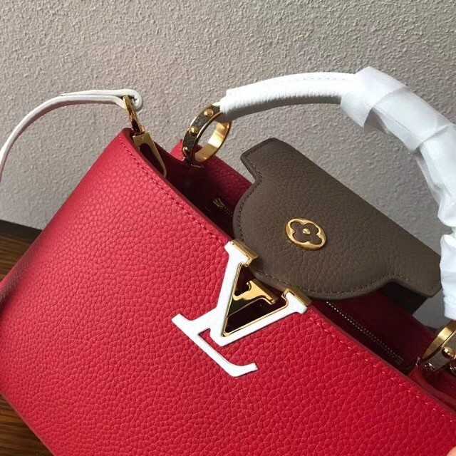 Louis Vuitton Outlet original taurillon leather Capucines PM M48865 red&white&grey