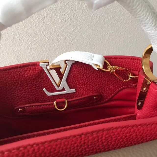 Louis Vuitton Outlet original taurillon leather Capucines PM M48865 red&white&grey