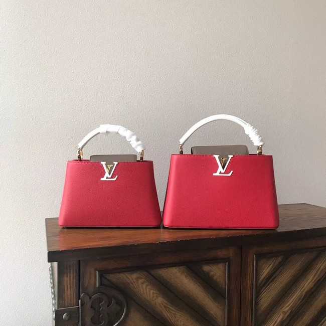 Louis Vuitton Outlet original taurillon leather Capucines PM M48865 red&white&grey