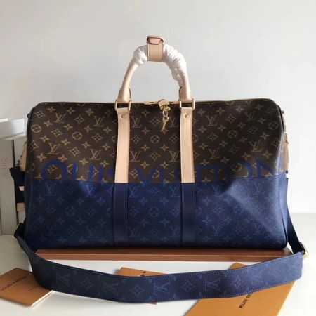 Louis Vuitton Outlet Monogram Canvas Keepall 50CM with Shoulder Strap 43861 blue.brown