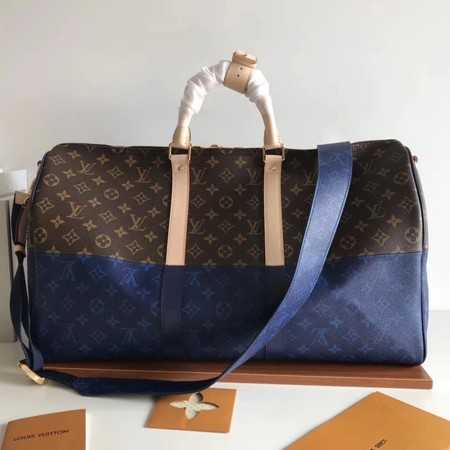 Louis Vuitton Outlet Monogram Canvas Keepall 50CM with Shoulder Strap 43861 blue.brown