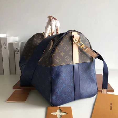 Louis Vuitton Outlet Monogram Canvas Keepall 50CM with Shoulder Strap 43861 blue.brown