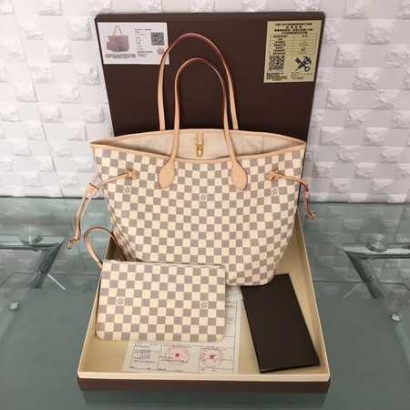 Louis Vuitton Outlet original damier azur neverfull mm n41361 beige