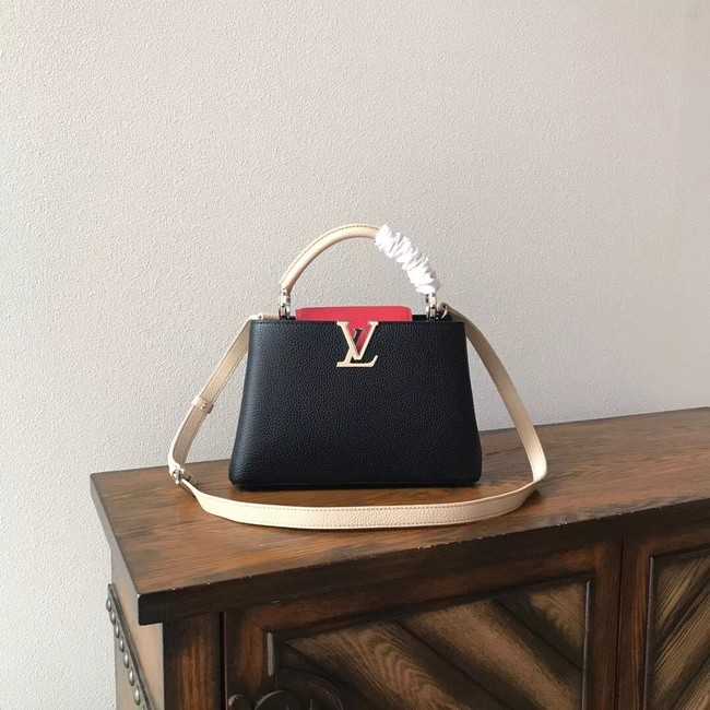 Louis Vuitton Outlet original taurillon leather Capucines PM M48865 black &red &white