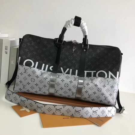 Louis Vuitton Outlet Monogram Canvas Keepall 50CM with Shoulder Strap 43817 silver.black