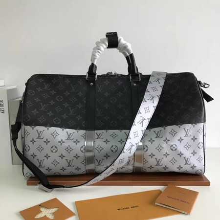 Louis Vuitton Outlet Monogram Canvas Keepall 50CM with Shoulder Strap 43817 silver.black