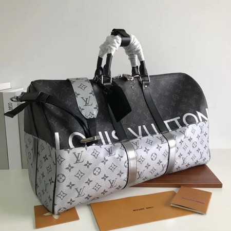 Louis Vuitton Outlet Monogram Canvas Keepall 50CM with Shoulder Strap 43817 silver.black