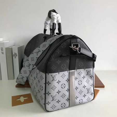 Louis Vuitton Outlet Monogram Canvas Keepall 50CM with Shoulder Strap 43817 silver.black