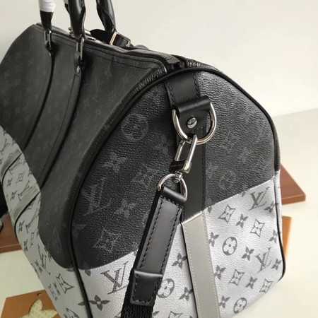 Louis Vuitton Outlet Monogram Canvas Keepall 50CM with Shoulder Strap 43817 silver.black