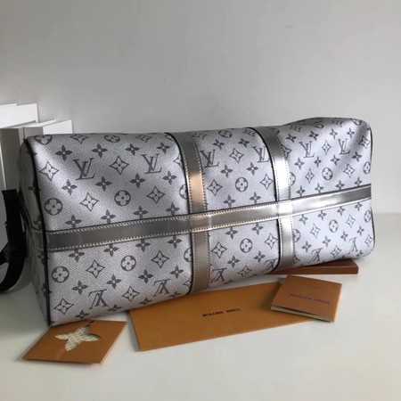 Louis Vuitton Outlet Monogram Canvas Keepall 50CM with Shoulder Strap 43817 silver.black