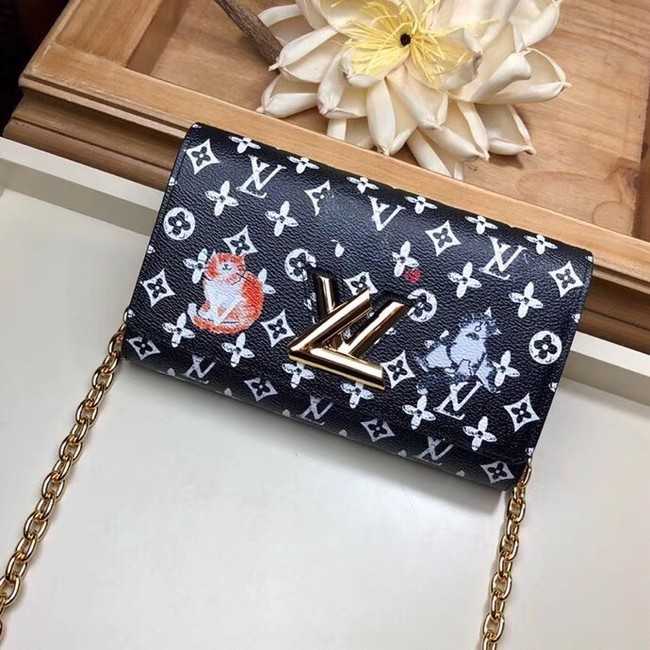 Louis Vuitton Outlet Monogram Canvas Twist Chain Wallet M63888 black