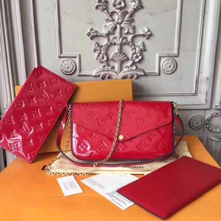 Louis Vuitton Outlet Original Monogram Vernis Felicie Chain Wallet 61276 red