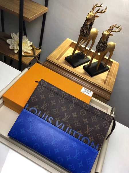 Louis Vuitton Outlet Monogram Canvas Clutch Bag Split N63039 blue