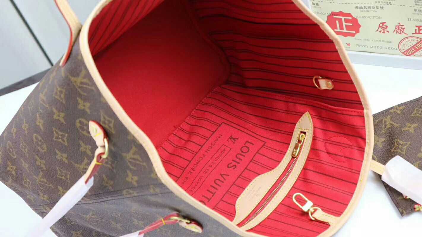 Louis Vuitton Outlet Original Monogram Canvas Neverfull GM M40991 red