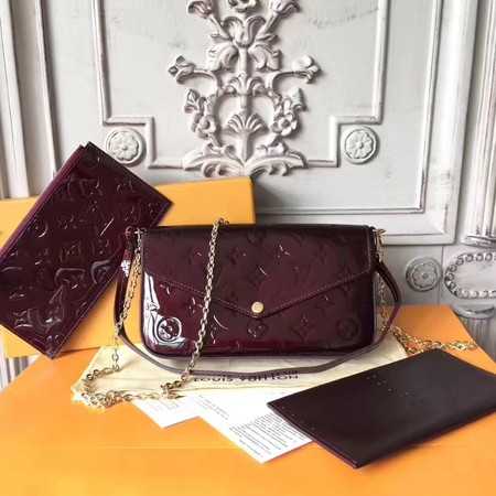 Louis Vuitton Outlet Original Monogram Vernis Felicie Chain Wallet 61276 purple