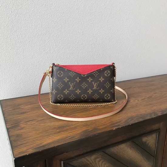 Louis Vuitton Outlet original monogram canvas pallas clutch M41638 red