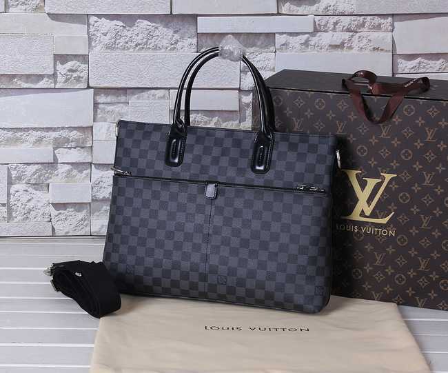 Louis Vuitton Outlet Damier Canvas Briefcase Calfskin Leather 41565 Black