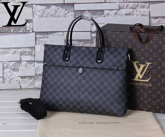 Louis Vuitton Outlet Damier Canvas Briefcase Calfskin Leather 41565 Black