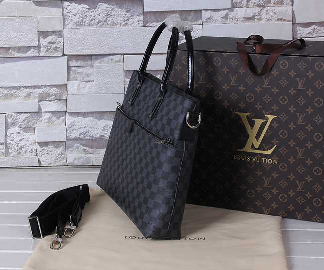 Louis Vuitton Outlet Damier Canvas Briefcase Calfskin Leather 41565 Black