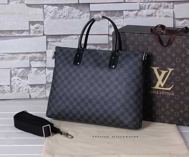 Louis Vuitton Outlet Damier Canvas Briefcase Calfskin Leather 41565 Black