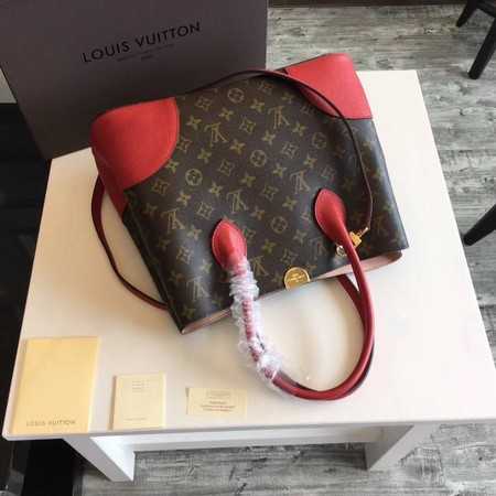 Louis Vuitton Outlet original Leather Monogram Canvas Tote Bag M41596 red