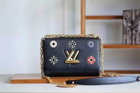 2017 newest Louis Vuitton Outlet TWIST DENIM Original leather Shoulder Bag 54217 black