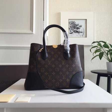 Louis Vuitton Outlet original Leather Monogram Canvas Tote Bag M41596 black