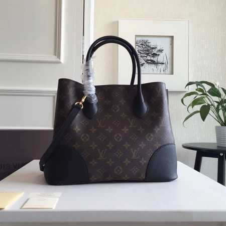 Louis Vuitton Outlet original Leather Monogram Canvas Tote Bag M41596 black