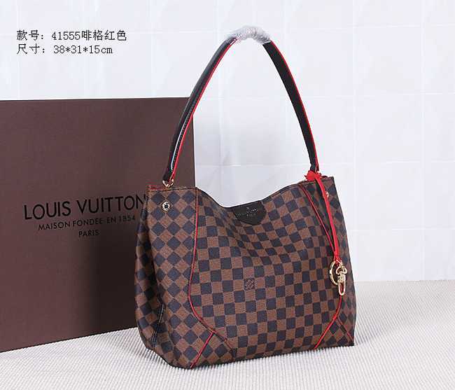 Louis Vuitton Outlet Monogram Damier Ebene Canvas Caissa HOBO Bag 41555 Red