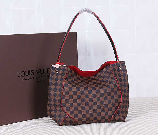 Louis Vuitton Outlet Monogram Damier Ebene Canvas Caissa HOBO Bag 41555 Red