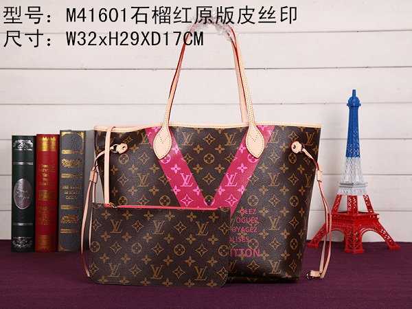 2015 Louis Vuitton Outlet neverfull mm monogram v m41602 rose red