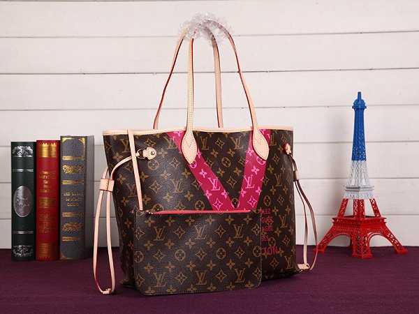 2015 Louis Vuitton Outlet neverfull mm monogram v m41602 rose red