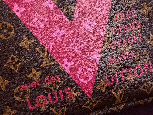 2015 Louis Vuitton Outlet neverfull mm monogram v m41602 rose red