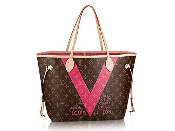 2015 Louis Vuitton Outlet neverfull mm monogram v m41602 rose red