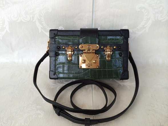 2015 Louis Vuitton Outlet petite malle bag crocodile M50013 blackish green(original leather)