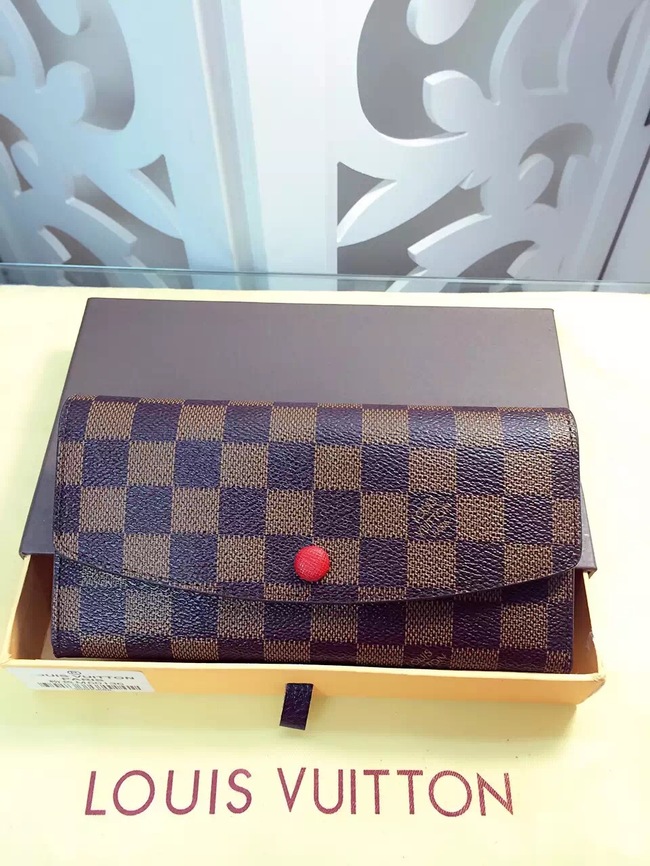 Louis Vuitton Outlet Damier Ebene Canvas Wallet 60136 Coffee&Red