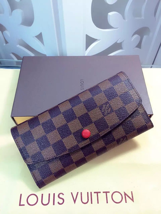 Louis Vuitton Outlet Damier Ebene Canvas Wallet 60136 Coffee&Red