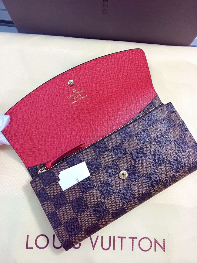 Louis Vuitton Outlet Damier Ebene Canvas Wallet 60136 Coffee&Red