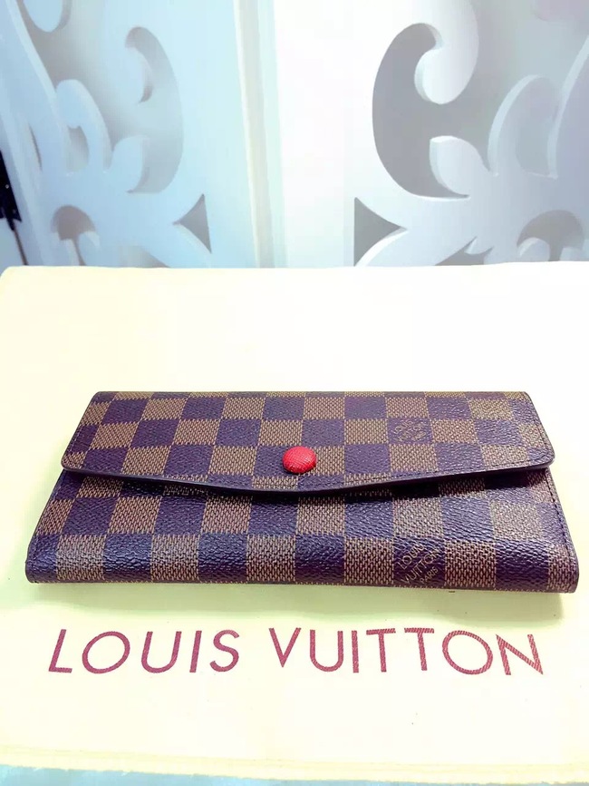 Louis Vuitton Outlet Damier Ebene Canvas Wallet 60136 Coffee&Red