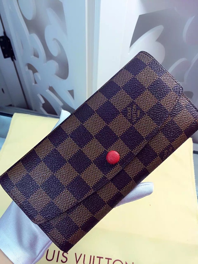 Louis Vuitton Outlet Damier Ebene Canvas Wallet 60136 Coffee&Red