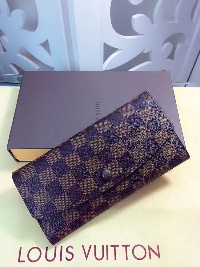 Louis Vuitton Outlet Damier Ebene Canvas Wallet 60136 Coffee