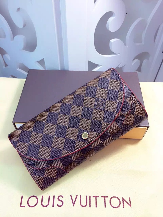 Louis Vuitton Outlet Damier Ebene Canvas Wallet M61221 Coffee&Red