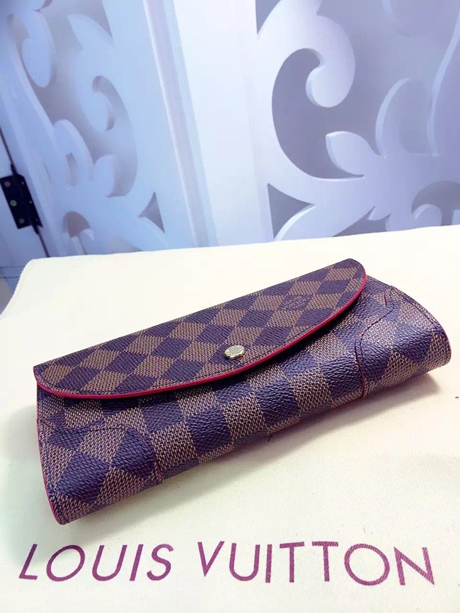 Louis Vuitton Outlet Damier Ebene Canvas Wallet M61221 Coffee&Red