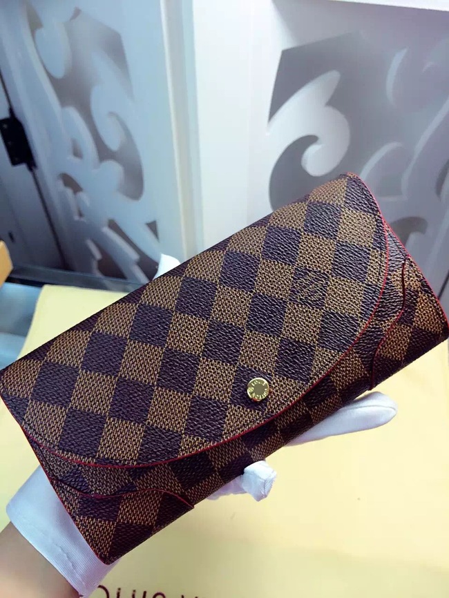 Louis Vuitton Outlet Damier Ebene Canvas Wallet M61221 Coffee&Red